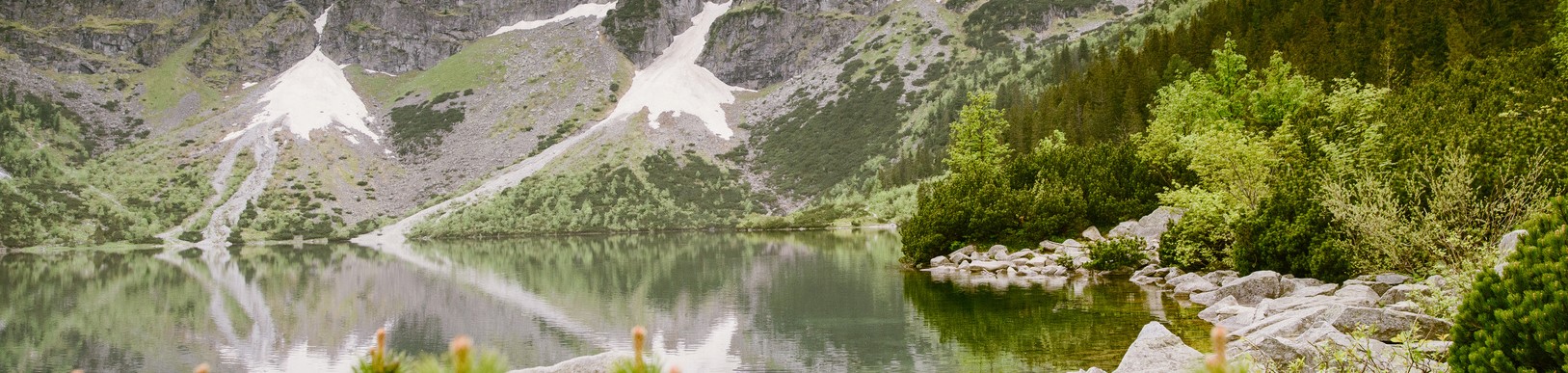 Mountain lake in the middle of summer time.